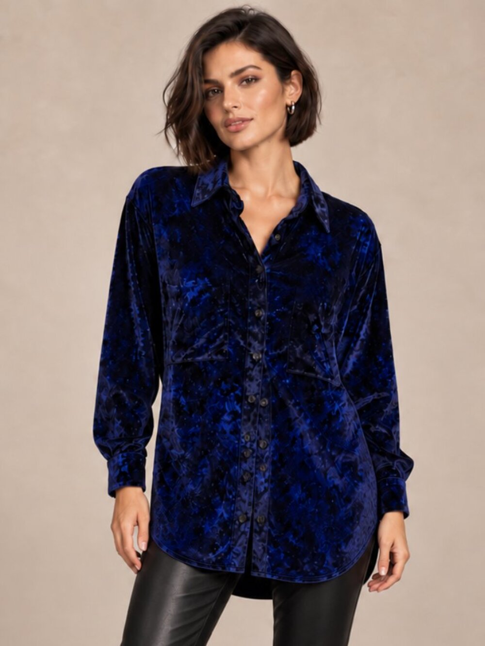 Pilcro Mara Velvet Relaxed Button Up Top Size 10